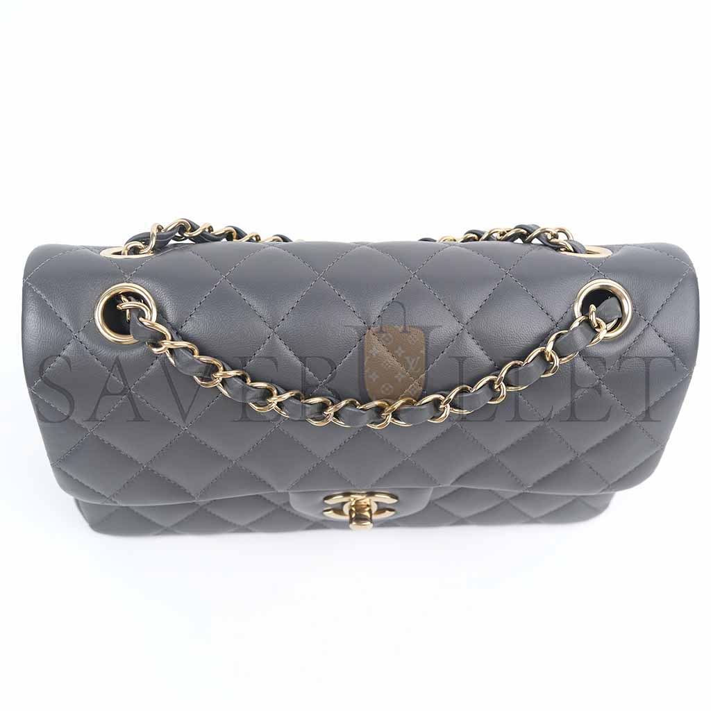 CHANEL DOUBLE FLAP MEDIUM DARK GREY AS1117 (23*14.5*6cm)